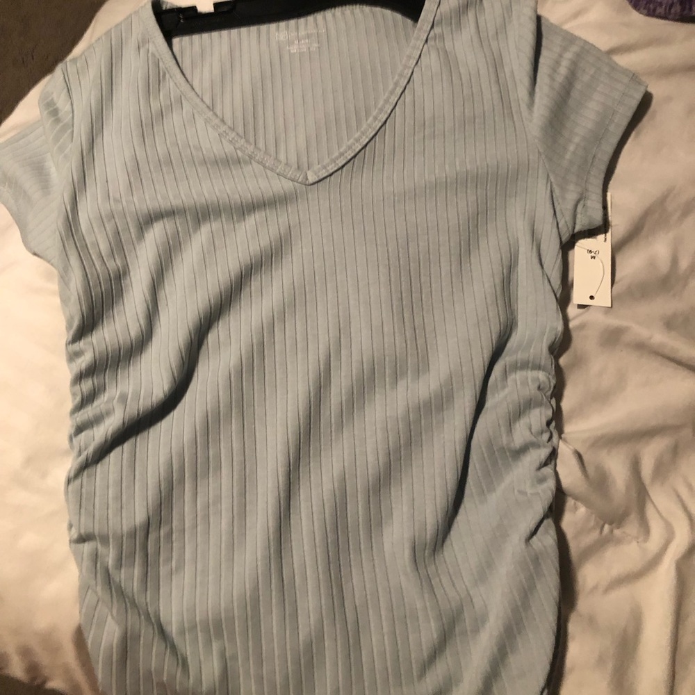 Teal ruffle tee with V-neck